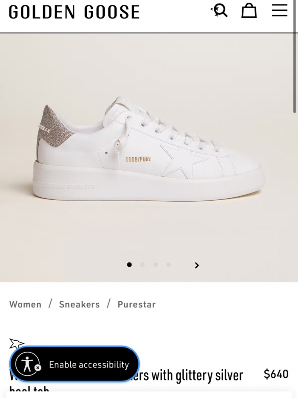 Golden Goose Purestar Glitter Sneakers Size 37